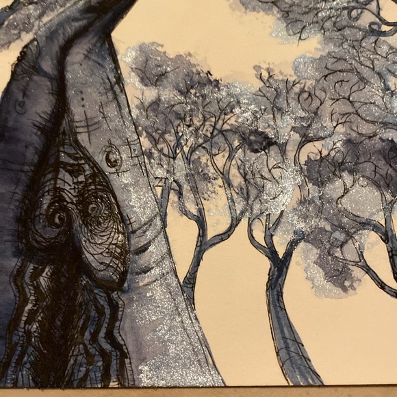 Unframed Original Art Watercolour Painting Blue Trees - Picture 4 of 4